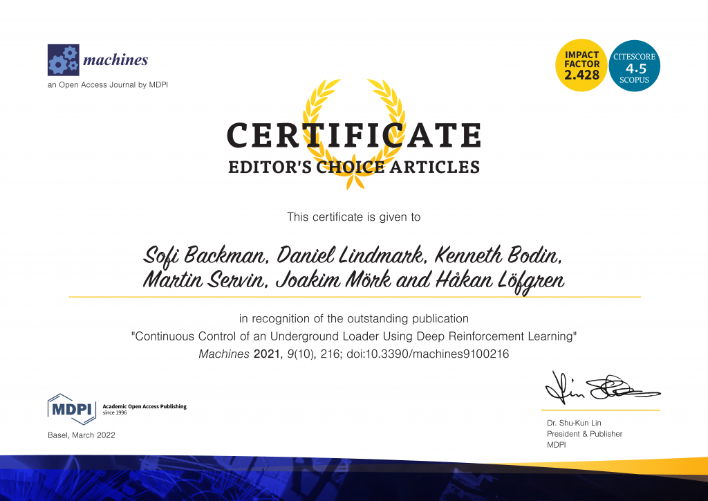 Editor's Choice Certificate