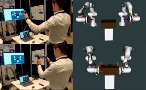 Design and numerical validation of a dual-arm telerobotic simulation for object grabbing